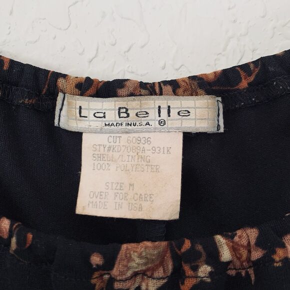 VTG Y2K La Belle Babydoll Milkmaid Midi Dress Women M Black Floral Whimsigoth - Picture 5 of 11